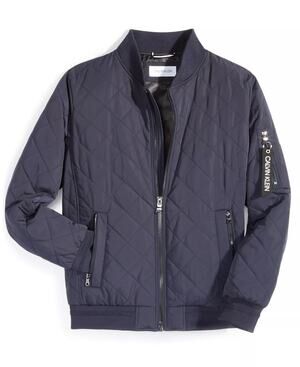 Men's Quilted Baseball Bomber Jacket with Rib-Knit Trim